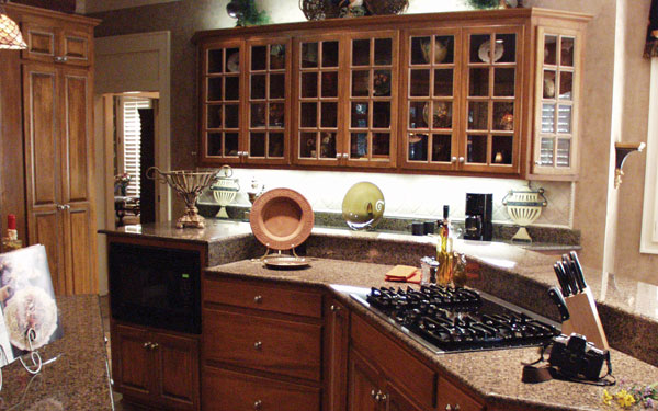 luxury kitchen floor plan with glass front cabinets