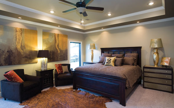 Luxurious master bedroom in rich chocolate tones