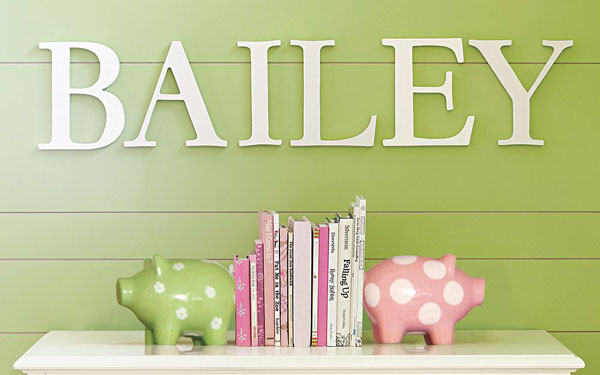 girl's bedroom with name decoration on wall